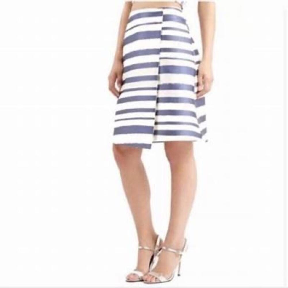 Topshop White Blue Striped Overlay A-Line Faux Wrap Skirt  Size 10